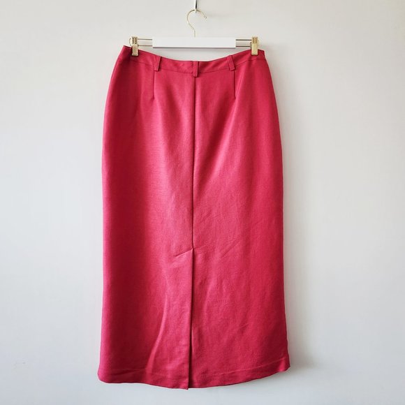 Liz Claiborne Emma James Barbie Pink Linen Blend Button Down Midi Skirt Size 14 - Picture 2 of 11